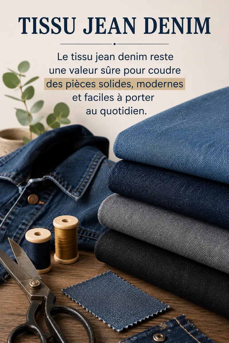 Tissu jean denim au mètre pour coudre pantalon veste jupe et sac