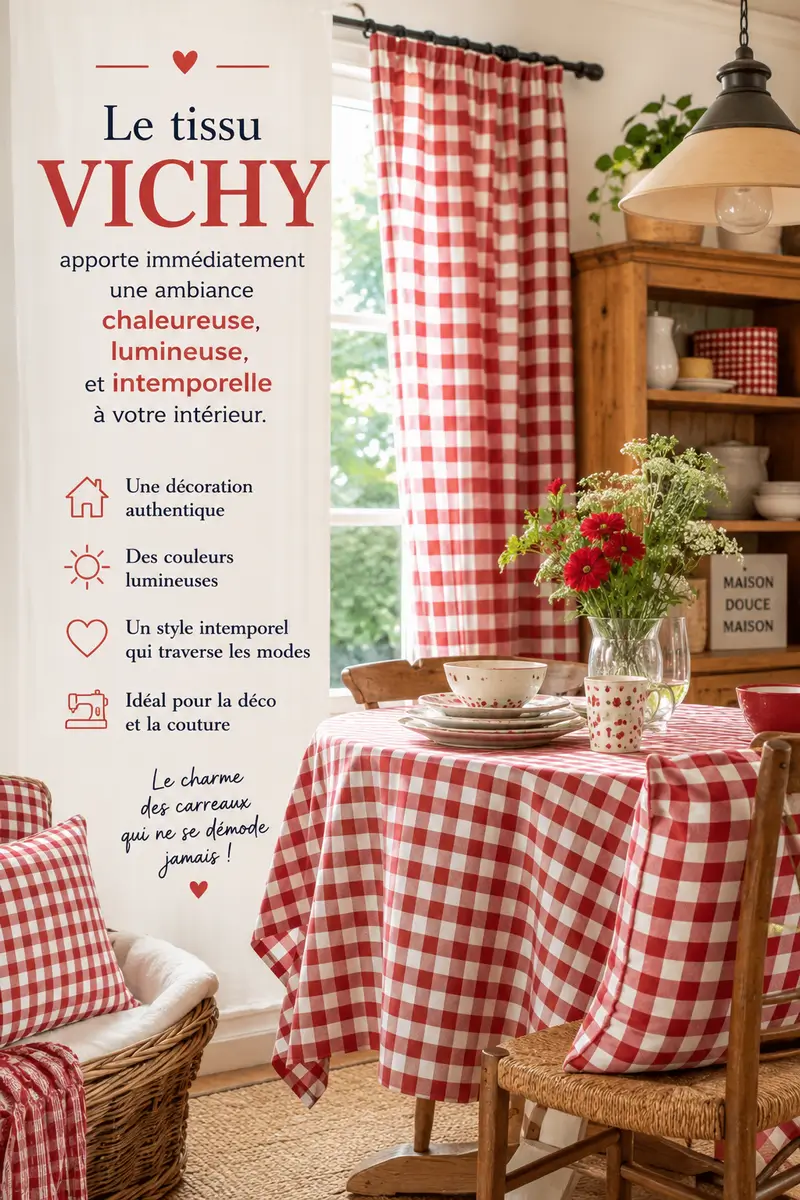 Tissu vichy rouge et blanc pour décoration intérieure chaleureuse et intemporelle