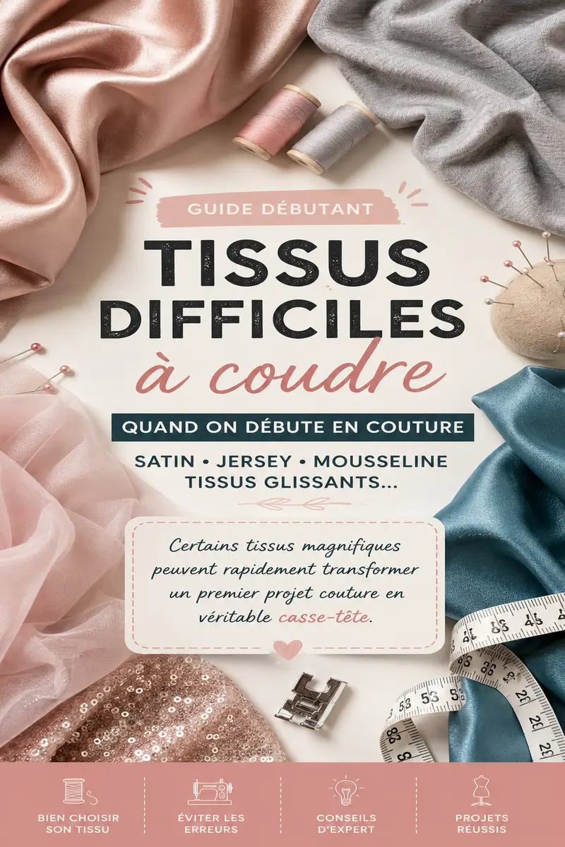 Quels tissus éviter quand on commence la couture ? 2 Tissus difficiles à coudre quand on débute en couture : satin, jersey, mousseline et tissus glissants