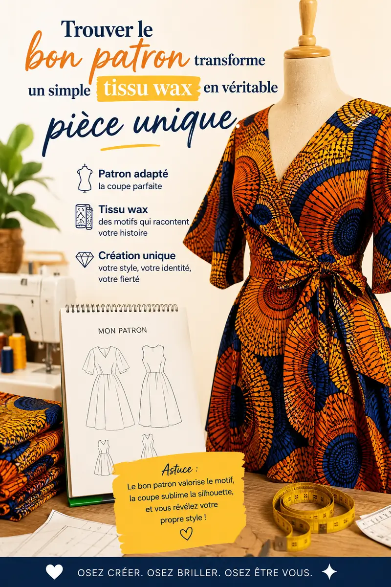 Patron couture pour tissu wax africain coloré robe moderne et création textile