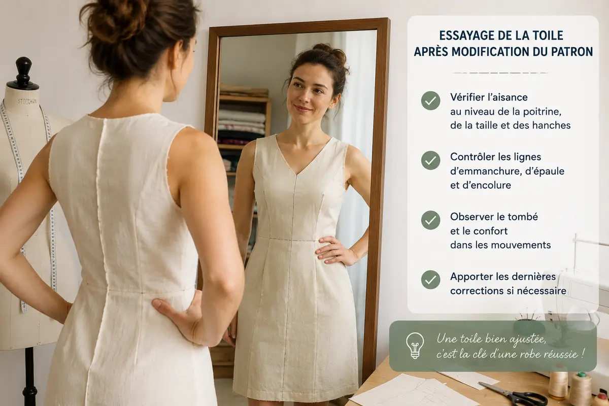 Essayage d'une robe après modification du patron couture