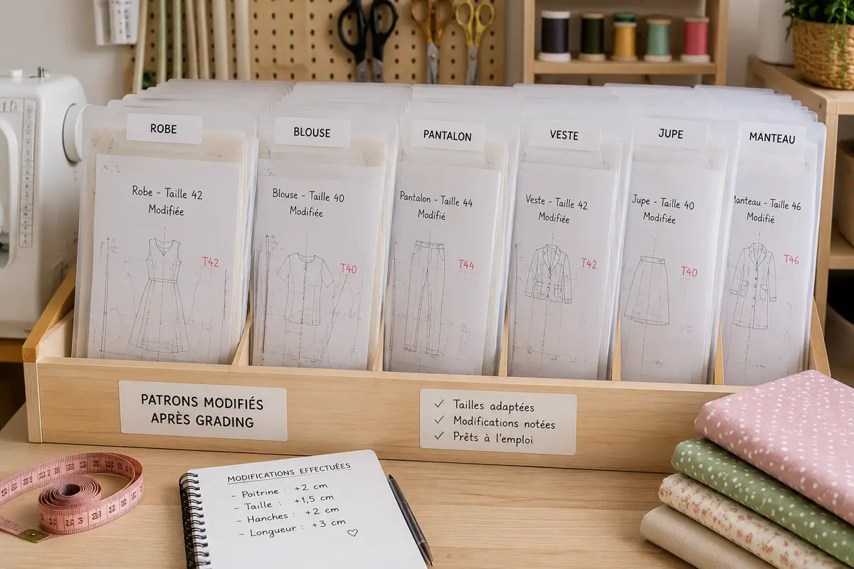 Classement et rangement des patrons de couture modifiés après grading