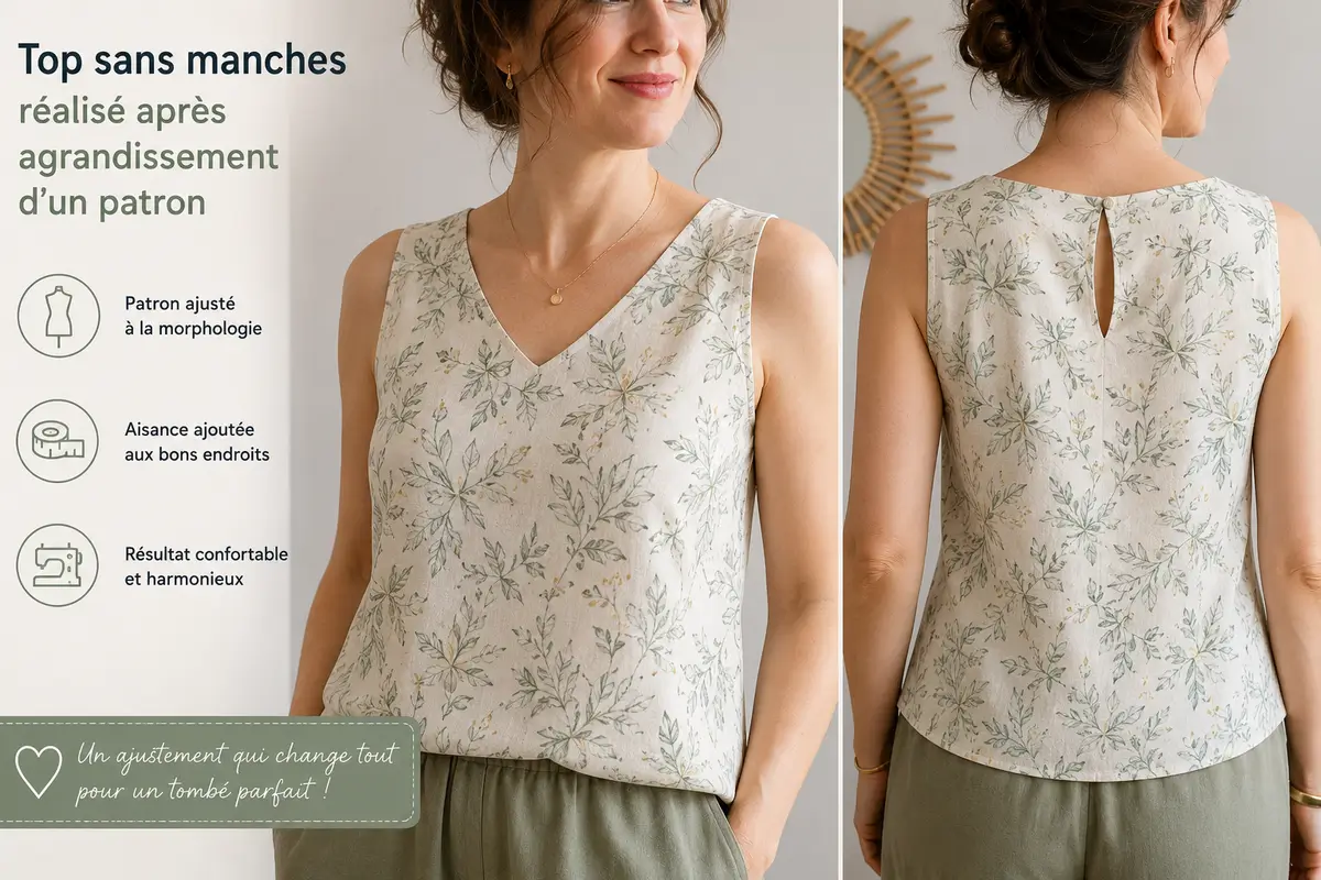 Top sans manches réalisé après agrandissement d'un patron de couture